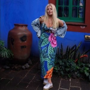 Mara Hoffman Blue Floral Front Tie Midi Dress